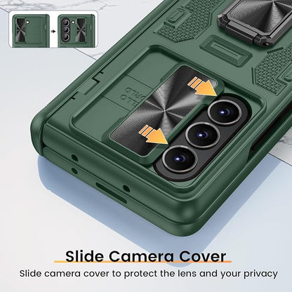 VEGO for Z Fold 5 Case with Hinge Protection & Screen Protector, Green | Built-in 360° Magnetic Kickstand, Slide Camera Cover, Full Body Protective Case for Samsung Fold 5