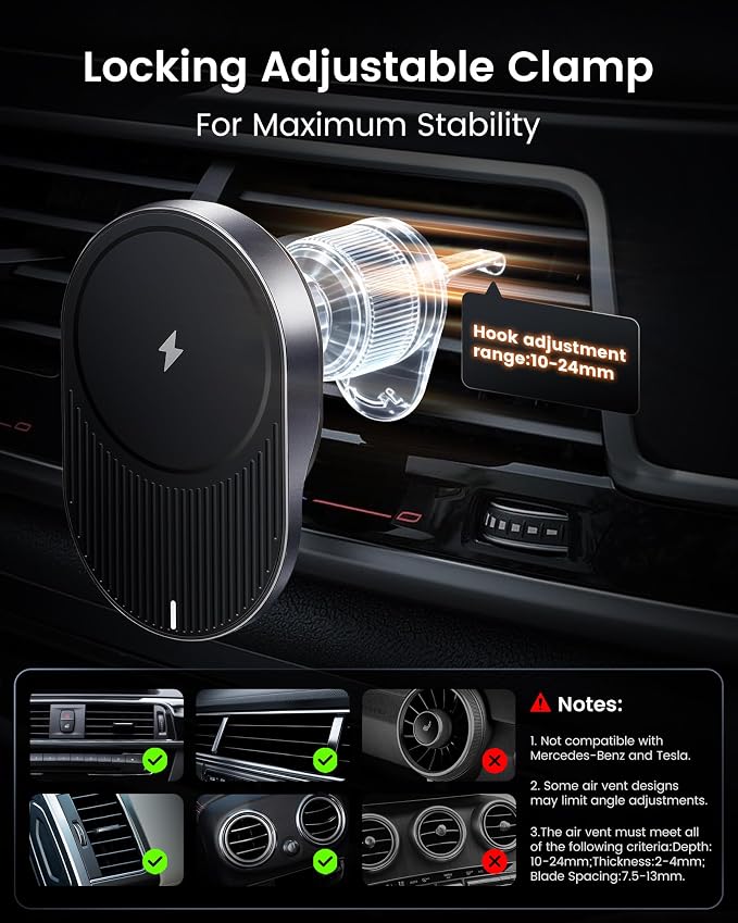 for MagSafe Car Mount Charger, 15W Fast Wireless Cars Charger with Retractable Charging Cable, Magnetic Car Phone Holder for iPhone 17/16/15/14/13/12 Series (Plus & Mini) (Black)