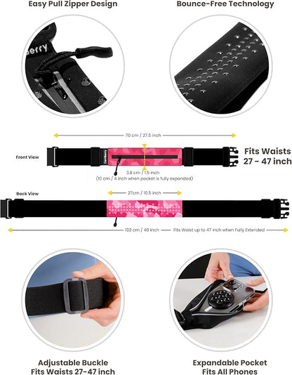 Running Belt - Running Fanny Pack for Training, Jogging, and Walking, Slim, Waterproof, Expandable, Waist Bag, Money Keys Cards Phone Holder with Reflective Zipper (Black)
