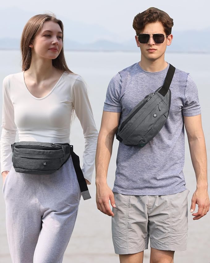 WATERFLY Running Belt Fanny Pack: Runner Marathon Jogging Waist Pack Sport Workout Exercise Fitness Phone Holder Belt for Men Women Jogger Slim Waistband Black
