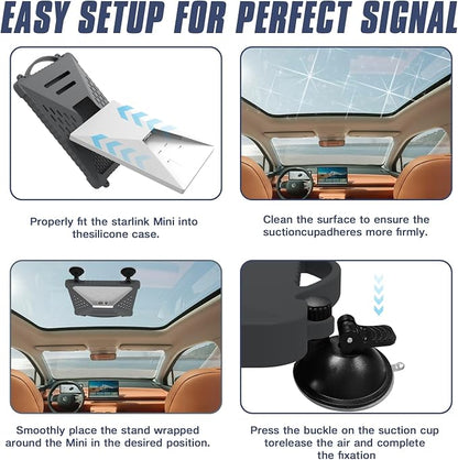 ACOVE Suction Car Cup Mount for Starlink-Mini,2-in-1 Satellite Dish Mounts Protective Silicone Case & Strong Suction Cup Stable Satellite Signal with Hook & Handle for Car Window/RVs/Road Trips,Gery