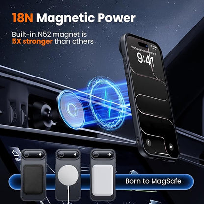 3 in 1 for iPhone Air Case Matte Black,Fits MagSafe, Screen Protector*1 Camera Lens Protector*1,Matte Skin Feeling Back, Cover Military-Grade Protection