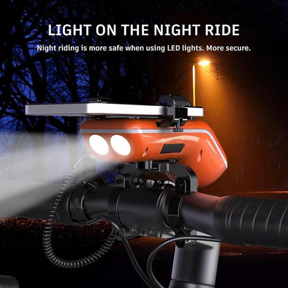 UPPEL Bluetooth Speaker Bicycle, Multifunctional Bike Phone Holder 10-in-1- LED Light - Bike Horn - Microphone - Ideal for Road & Mountain Bike - Extreme & Casual Cycling-Orange