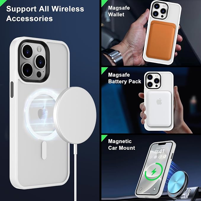 MOCCA Strong Magnetic for iPhone 12 Pro Max Case,[Compatible with Magsafe][Glass Screen Protector+Camera Lens Protector] Slim Thin Shockproof Cover Phone Case for iPhone 12 Pro Max 6.7", Frosted White