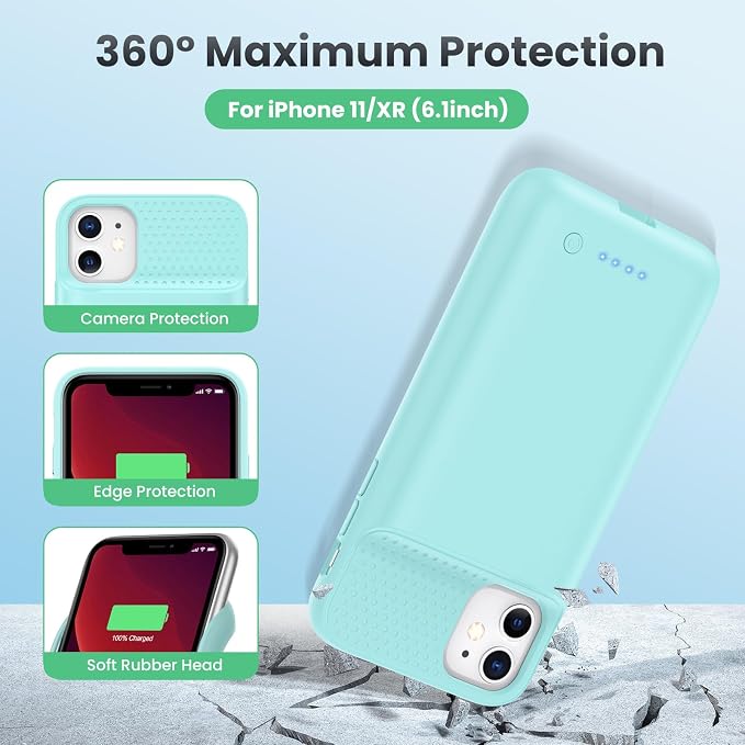 Feob Battery Case for iPhone 11/XR, [2026 Upgraded] 7500mAh Slim Portable Smart Charging Case Rechargeable Protective Extended Charging Cover for iPhone 11/XR-Green