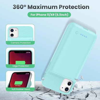 Feob Battery Case for iPhone 11/XR, [2026 Upgraded] 7500mAh Slim Portable Smart Charging Case Rechargeable Protective Extended Charging Cover for iPhone 11/XR-Green