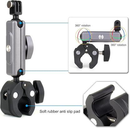 SOONSUN Super Clamp Camera Mount with Dual 360° Ballhead, Magic Arm & Phone Clip, Heavy Duty Clamp Mount for GoPro, Insta360, DJI Osmo, DSLR, iPhone, Bike Motorcycle Handlebar, Pole, Desk
