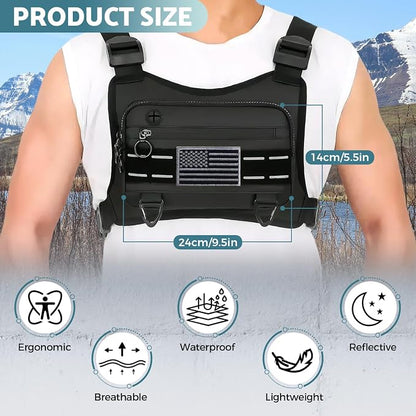 Muserise Sports Chest Bag For Men, Water Resistant Lightweight Front Running Vest Bag With Built-In Phone Holder & Extra Storage For Workouts, Cycling (Black)