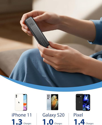 Miady 2-Pack Small Portable Charger 5000mAh Power Bank Travel Battery Pack | Dual USB丨Pocket Size丨Lightweight丨for Backpack丨Compatible with iPhone Android etc丨18.5Wh丨Flight-Safe丨Ultra-Compact丨Black+White