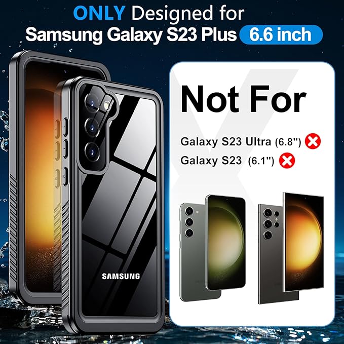 MOZOTER for Samsung Galaxy S23 Plus Case Waterproof,[IPX8 Underwater Case][Full Body Shockproof & Military Dropproof] Clear Sound Quality Built-in Screen Protector for Samsung S23 Plus 6.6 inch-Black