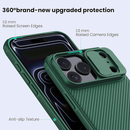 Nillkin for iPhone 17 Pro Case with Slide Camera Cover, Thin Slim Fit, Shockproof Protective, Protector Privacy, Phone Case iPhone 17 Pro Camera Lens Protector 6.3 inch, Green
