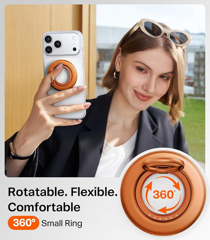 TORRAS 2025 Flagship Magnetic Phone Grip Ring Holder Kickstand [2-Sided Magnetic] [360 Rotation] Fit for MagSafe Accessories for iPhone 17 16 15 14 13 12 11 Samsung, Google, Orange