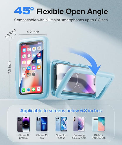 LC-dolida Shower Phone Holder Waterproof Gift for Men Women Universal Phone Stand Case Bathroom Wall Mount for iPhone 17 16 15 14 13 12 Pro Max XS XR up to 6.8" (Sky Blue)