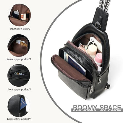Leresas Sling Bag for Women Cross Body Bags Fanny Packs Over the Shoulder Bag Sling Backpack Vegan Leather Trendy Gifts Travel Handbag Black