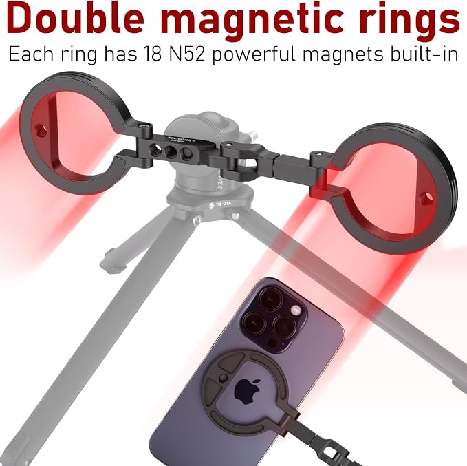 Double Magnetic Ring Phone Holder – Attach to Any Iron Surface | 1/4" Screw Hole | Compatible with iPhone 17/16/15/14/13/12 Pro Max Series & Magnetic Cases (MS-02R)