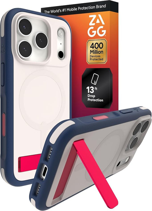 ZAGG Sedona Snap Case with Kickstand for iPhone 17 Pro - Red Light & Blue, Drop Protection (13ft/4m), Multi-Layer Protection, with Camera Button, MagSafe Phone Case with Impact-Absorbing Bumpers
