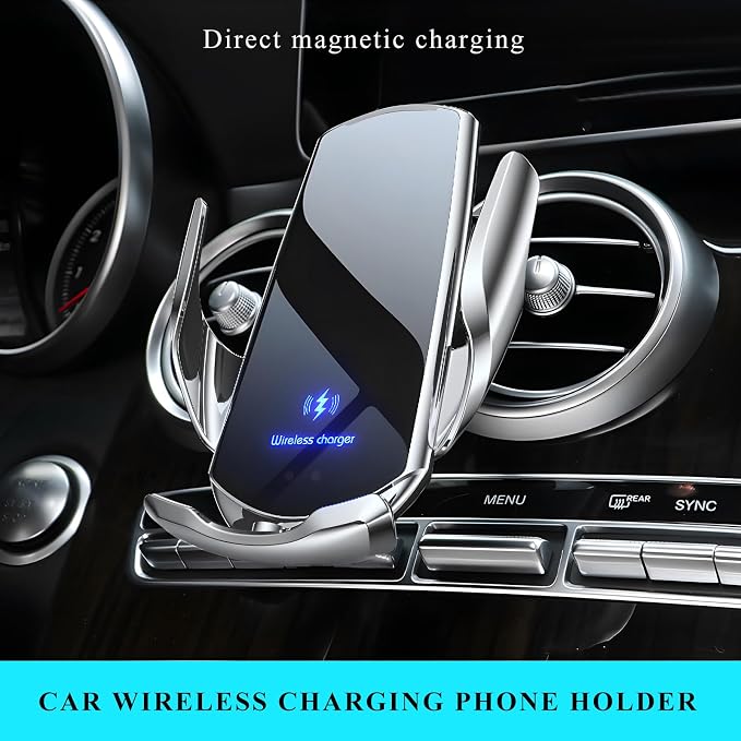 Sun Walker Wireless Car Charger Mount, Electric Induction 15W Fast Charging Bracket Air Vent Phone Holder, Auto-Clamping Wireless Charger Vent Mount Compatible with Most Smartphones (Silver)