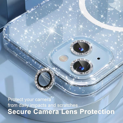 Choiche Magnetic Case for iPhone 14 Plus Case, Women Clear Glitter Bling Sparkly Case, [2xDiamond Camera Lens Protectors] [2xTempered Glass Screen Protectors] [Compatible MagSafe] (Glitter Clear)