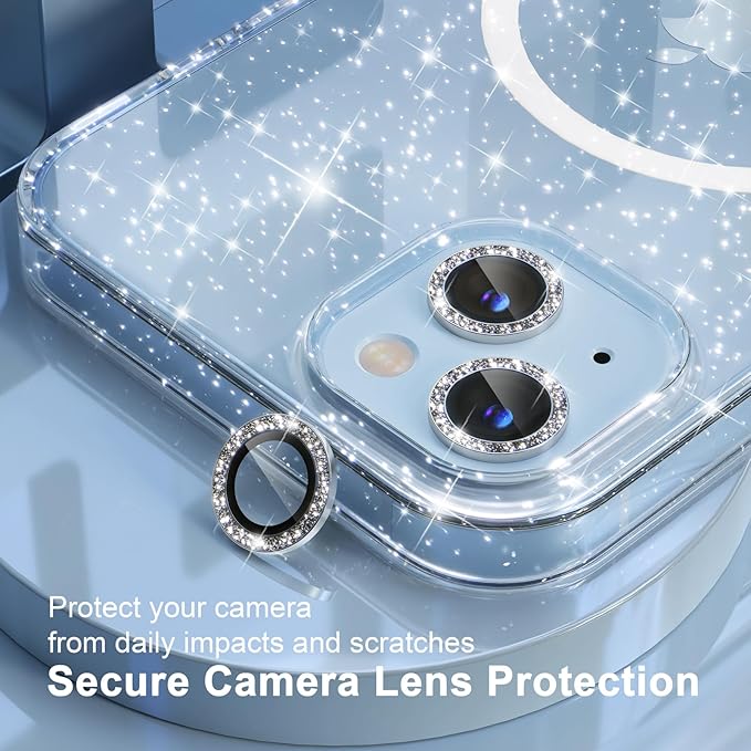Choiche Magnetic Case for iPhone 14 Case, Women Clear Glitter Bling Sparkly Case, [2xDiamond Camera Lens Protectors] [2xTempered Glass Screen Protectors] [Compatible MagSafe] (Glitter Clear)