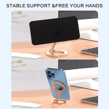 Double Magnetic Phone Ring Holder for MagSafe 360°Rotation Finger Grip Stand Adjustable Cellphone Magnetic Kickstand Mag Safe Accessories for iPhone 16/15/14/13/12 Series Rose Gold