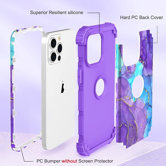 Hocase for iPhone 13 Pro Max Case, Heavy Duty Shockproof Protection Soft Silicone Rubber Bumper+Hard Plastic Hybrid Protective Case for iPhone 13 Pro Max (6.7") 2021 - When Purple Meets Blue