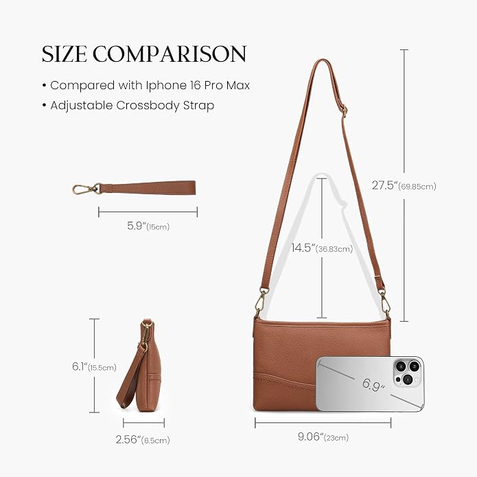 befen Genuine Leather Wristlet Wallet for Women Soft RFID Leather Clutch Purse with Built in Wallet Trendy Crossbody Bag