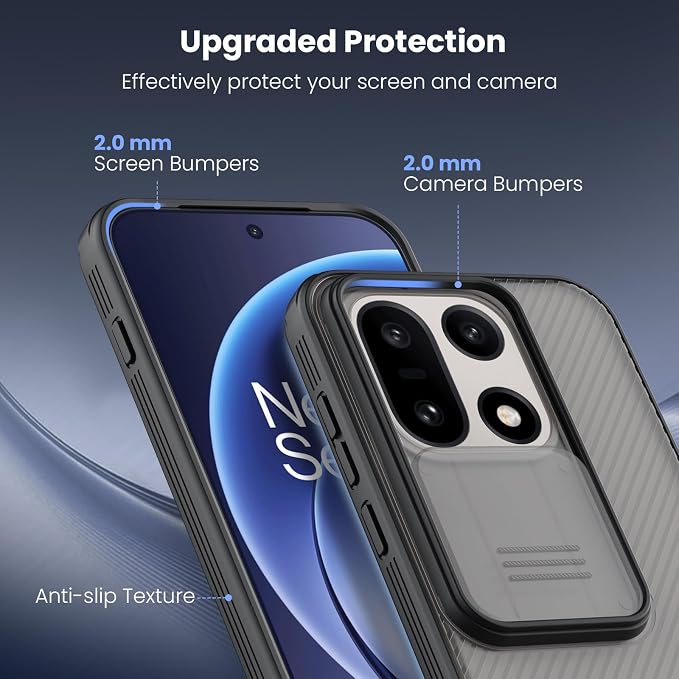 Nillkin for OnePlus 15 Clear Case with Slide Camera Cover, Full Camera Protection, Thin Slim Fit, Shockproof Protective, Camera Lens Protector, Phone Case for OnePlus 15 5G - Transparent Black ﻿