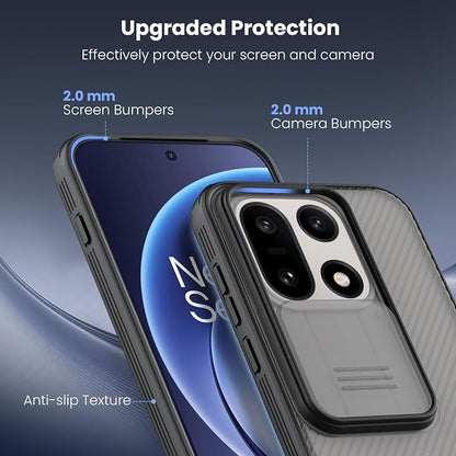 Nillkin for OnePlus 15 Clear Case with Slide Camera Cover, Full Camera Protection, Thin Slim Fit, Shockproof Protective, Camera Lens Protector, Phone Case for OnePlus 15 5G - Transparent Black ﻿