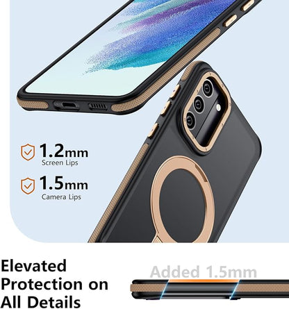 for Samsung Galaxy S21 FE Case, Magnetic Adjustable Ring Stand [Fit for Magsafe], [Military-Grade Shockproof Protection] Phone Case with Kickstand&Ring Holder (Desert Gold)