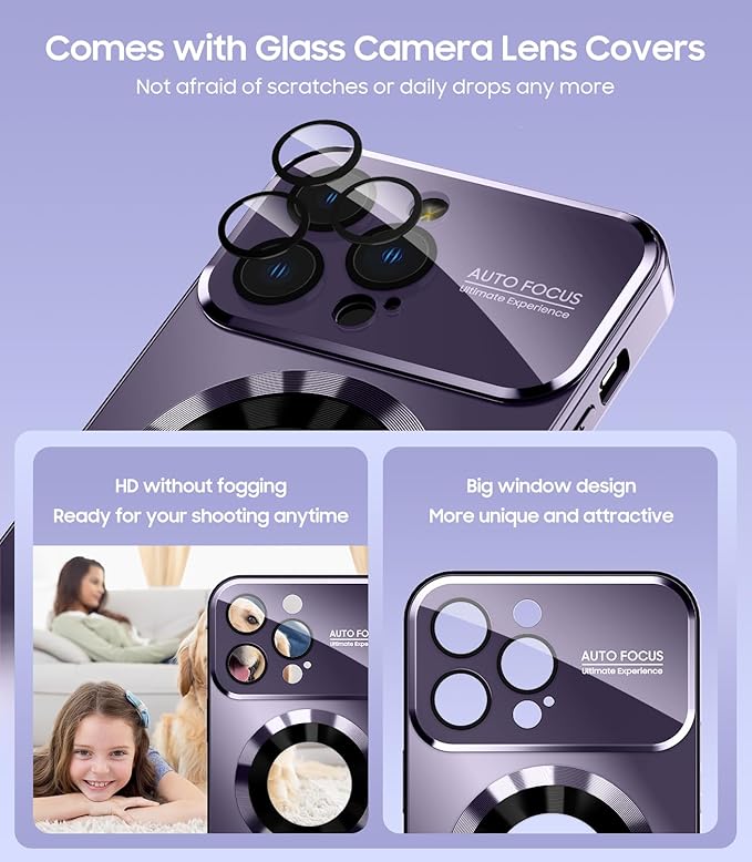 Magnetic for iPhone 15 Pro Max Case, Compatible with MagSafe, Built-in Camera Lens Protector, Logo View, Military Grade Drop Proof Phone Cover, Purple