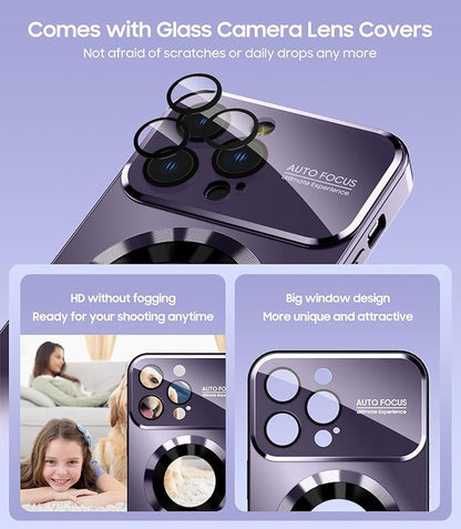 Magnetic for iPhone 15 Pro Max Case, Compatible with MagSafe, Built-in Camera Lens Protector, Logo View, Military Grade Drop Proof Phone Cover, Purple