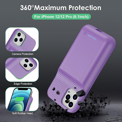 Battery Case for iPhone 12/12 Pro,[2025 Upgraded] 10800mAh Ultra-Slim Portable Extended Charger Case Cover for iPhone 12/12 Pro Charging Case (6.1 Inch)-Purple