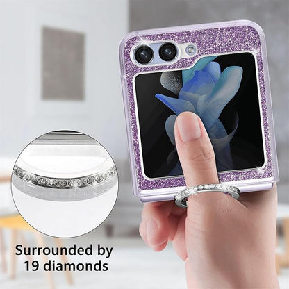 Bling Glitter Case for Samsung Galaxy Z Flip 6 with Ring Holder,Women Girls Cute Phone Case Non Slip Ultra Slim TPU Bumper Shockproof Protective Case for Galaxy Z Flip 6 5G 2024,Purple
