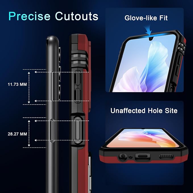 DEERLAMN Case for Samsung Galaxy A15 5G with Slide Camera Cover+Screen Protector (1 Pack), Rotated Ring Kickstand Military Grade Shockproof Protective Cover-Red
