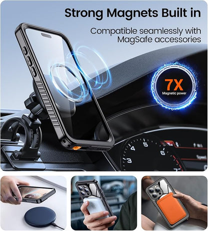Temdan Magnetic for iPhone 16 Pro Max Case Waterproof,Built-in Screen Protector[IP68 Underwater][Upgrade Military Dropproof][Compatible with MagSafe] Full Body Shockproof Case-Black