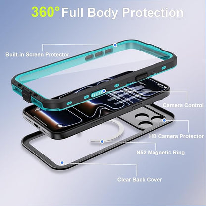 Beasyjoy for iPhone 17 Pro Case Waterproof, Built-in Screen Protector & Full Body Protection, Heavy Duty Rugged Military Shockproof Dustproof Case for Outdoor, Compatible with MagSafe, 6.3 inch Blue