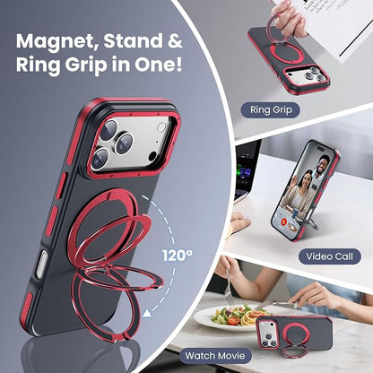 Strong Magnetic Case for iPhone 17 Pro(6.3", 2025) with Stand, Drop-Proof Bumper Cover with Contrast Color Border, Military-Grade Drop Protection, Shockproof Slim Thin Cover,Red