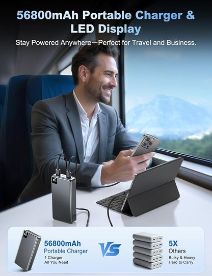 Portable Charger Power Bank, 56800mAh Battery Pack, 22.5W Fast Charging Portable Phone Charger for Camping Travel Essential Compatible with iPhone 17/16/15/14/13 Series, Samsung, Google,iPad-Gray
