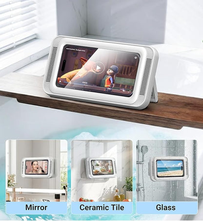 Coolpow Shower Phone Holder Waterproof with Speaker, Waterproof Phone Holder for Shower with 480° Adjustable【Enhanced Sound Quality】 HD Touch Screen Water-Proof & Anti-Fog Phone Mount for 4-7" Phones