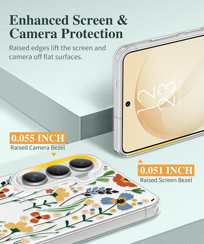 GVIEWIN for Samsung Galaxy S26 Plus Case Compatible with MagSafe, Clear Floral Shockproof Protective Women Phone Case, Non-Yellowing, Screen&Camera Lens Protector for S26 Plus 6.7",Blooming Flowerets