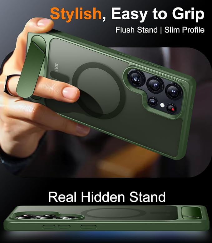 Magnetic for Samsung Galaxy S25 Ultra Case, [Innovate Stand][Military Grade Drop Protection][Non Slip][Translucent Matte] Shockproof Phone Case for Galaxy S25 Ultra 6.9" 2025 -DarkGreen