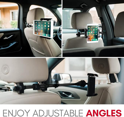 Macally Tablet Holder for Car Headrest - Adjustable iPad Headrest Mount for Car - Super Secure Car iPad Holder Backseat Kids - Fits All 4.7-12.9" Back Seat Devices (iPad Pro/Air/Mini, Nintendo Switch)