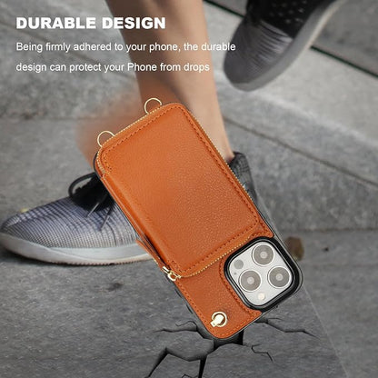Bocasal for MagSafe Crossbody Wallet Case Compatible with iPhone 15 Pro Max, RFID Blocking Protective Purse Case with Card Slots Holder Kickstand Wrist Strap Lanyard Zipper 6.7 Inch 5G (Brown)