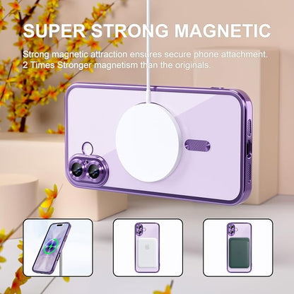 Misea Magnetic for iPhone 17 Case Compatible with MagSafe [Never Yellowing] [Military Grade Drop Protection] Full Camera Lens Protector Plating Soft Clear Phone Case for Women, Lavender Purple