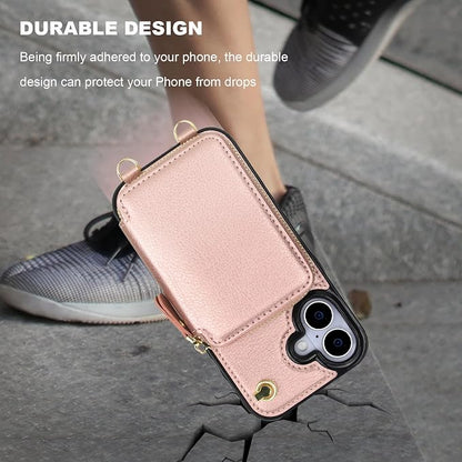 Bocasal for MagSafe Crossbody Wallet Case Compatible with iPhone 17, RFID Blocking Protective Purse Case with Card Slots Holder Kickstand Wrist Strap Lanyard Zipper 6.3 Inch 5G (Rose Gold)