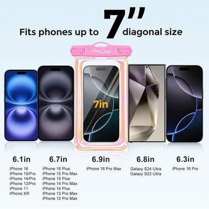 ProCase 2 Pack Floating Waterproof Phone Pouch IPX8, Universal Dry Bag Fits iPhone 17/16/15/14/13 Series,Galaxy S24/S23/S22, Pixel 8/7 (Up to 7”),Touchscreen, Underwater & Snow Protection -Pinkblue