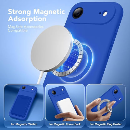 Magnetic for iPhone Air Case, Compatible with MagSafe, [Full Camera Protection][Screen Protector] Silicone Shockproof Protective Phone Case for iPhone 17 Air 6.5", Klein Blue