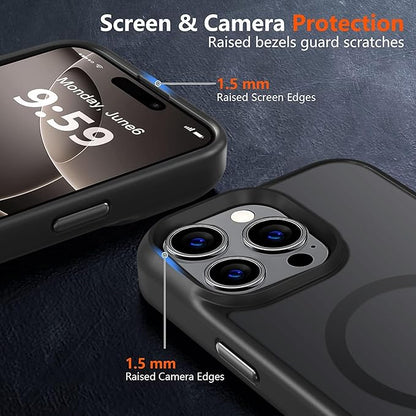 MOCCA Strong Magnetic for iPhone 16 Pro Max Phone Case, [Compatible with Magsafe][16FT Mil-Grade Drop Protection] Slim Thin Translucent Matte Protective Cover Case for iPhone 16 Pro Max Case, Black