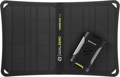 Goal Zero Venture 35 Portable Charger Power Bank with Nomad 10 Solar Panel Kit 9600mAH 18W USB-C Power Delivery Port, 2 USB Outputs IP67 Rating 50 Lumens Flashlight