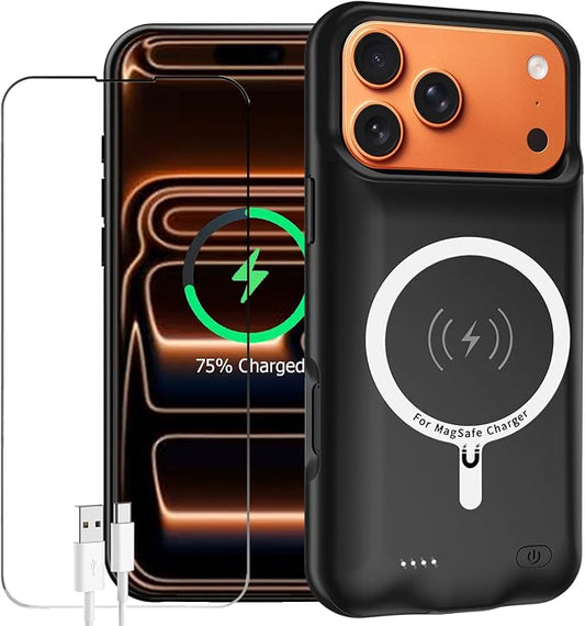 Battery Case for iPhone 17 Pro Max, Enhanced 12000mAh Portable Protective Wireless Charging Case Support Carplay Compatible with iPhone 17 Pro Max (6.9 inch) Rechargeable Battery Charger Cover(Black)